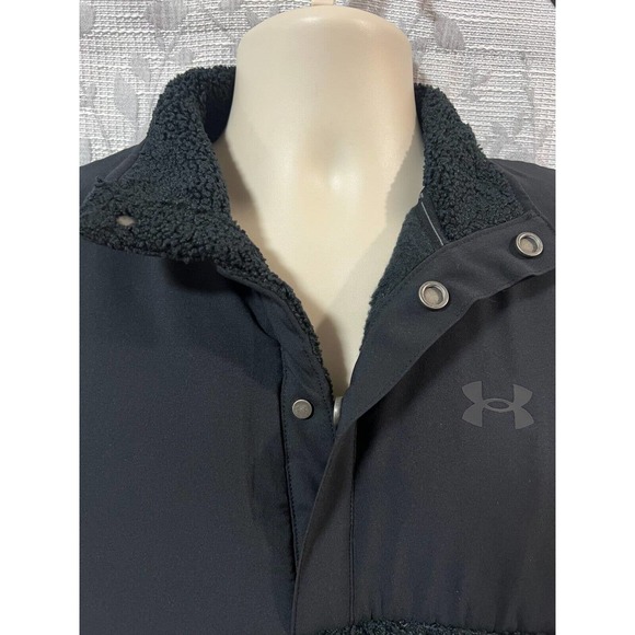 UNDER ARMOUR Men's Sweater Black M Sherpa Fleece Pile 1/4 Snap Button Sweatshirt - Picture 4 of 7